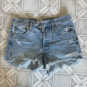 Agolde Women's Frayed Hem Jean Shorts - Light Blue